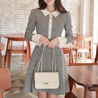 Cuffed A-line Tweed Dress