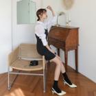 Set: Puff-sleeve Sheer Blouse + Spaghetti-strap Shirtdress One Size