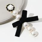 Faux Pearl Bow Hair Clip 1 Pc - Black & White - One Size