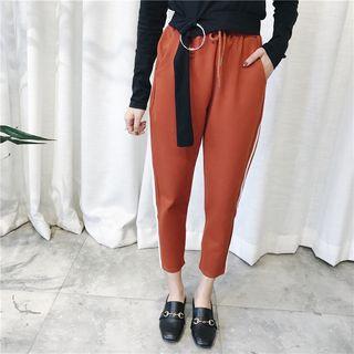 Set: Lettering Long-sleeve T-shirt + Contrast Trim Tapered Pants
