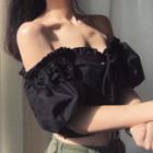 Off-shoulder Puff-sleeve Lace-up Front Cropped Top