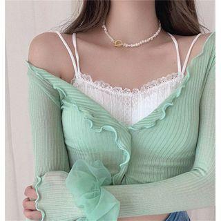 Lettuce Edge Cropped Cardigan / Cropped Camisole Top