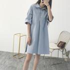 Elbow-sleeve Pocketed Shirtdress As Shown In Figure - One Size