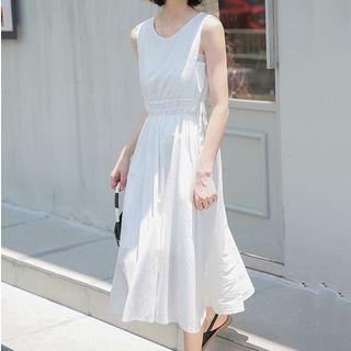 Plain Sleeveless A-line Midi Dress As Shown In Figure - One Size