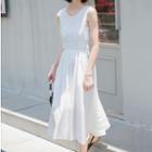 Plain Sleeveless A-line Midi Dress As Shown In Figure - One Size
