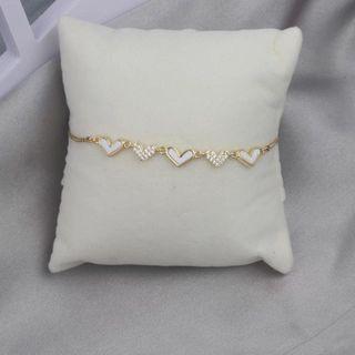 Rhinestone Heart Bracelet 1pc - Sl144 - Gold - One Size