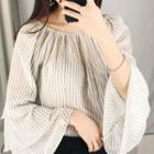 Pinstriped Bell-sleeve Off-shoulder Top