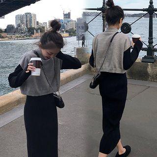 Long-sleeve Sheath Knit Dress / Cap-sleeve Sweater / Set