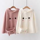Set: Cartoon Embroidered Fleece Hoodie + Crossbody Bag