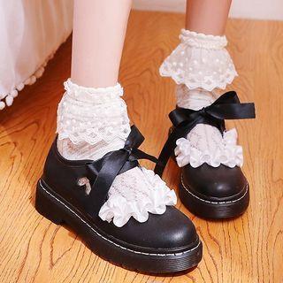 Platform Block Heel Frill Trim Mary Jane Pumps