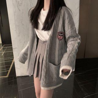 Contrast Trim Cardigan / Long-sleeve T-shirt / Pleated Skirt