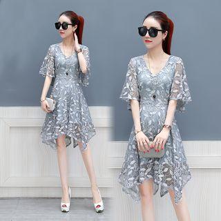 Flutter-sleeve A-line Lace Dress