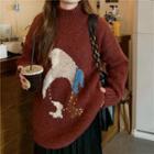 Penguin Print Mock-neck Sweater