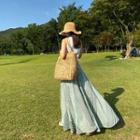 Buttoned Striped Maxi Flare Skirt