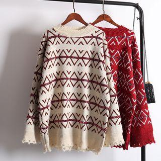 Ripped Patterned Long Sweater