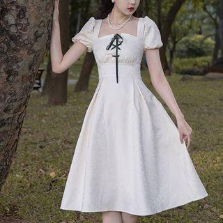 Puff-sleeve Cold-shoulder A-line Dress