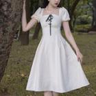 Puff-sleeve Cold-shoulder A-line Dress
