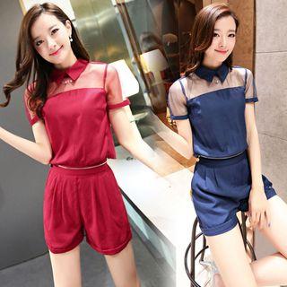 Sheer Panel Short-sleeve Playsuit