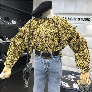 Ruffle Trim Leopard Pattern Shirt