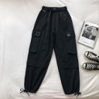 Plain High-waist Cargo Pants Black - One Size