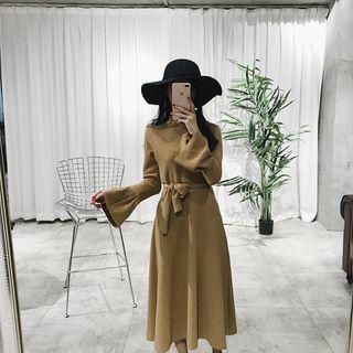 Mock Neck Bell-sleeve Midi A-line Dress