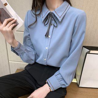 Long-sleeve Plain Bow Shirt