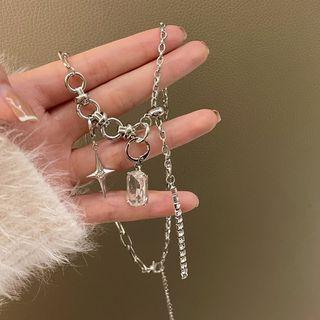 Rhinestone Star Pendant Necklace 1 Pc - Silver - One Size