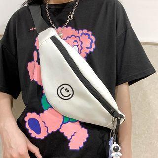 Smiley Face Embroidered Nylon Sling Bag
