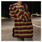 Round-neck Rainbow-stripe Sweater Rainbow Stripe - One Size