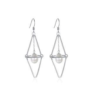925 Sterling Silver Simple Fashion Geometric Pearl Earrings Silver - One Size