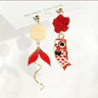 Non-matching Alloy Carp Fish Dangle Earring 1 Pair - Beige & Red - One Size