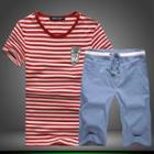 Set: Striped Short Sleeve T-shirt + Drawstring Shorts