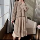 Crew-neck Sweater / Mesh Long-sleeve A-line Dress