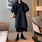 Elbow-sleeve Tie-waist Coat Black - One Size