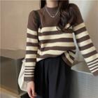 Round Neck Contrast Stripe Loose Fit Sweater