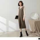 V-neck Pattern Mock Two Piece Dress
