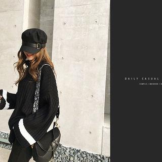 Turtleneck Contrast-trim Ribbed Sweater