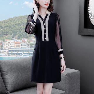 Long-sleeve Mini Chiffon Dress