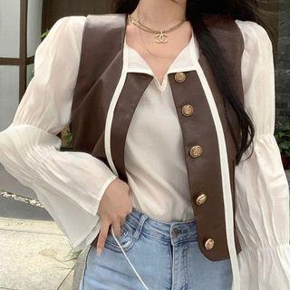 Faux Leather Vest / Long-sleeve Top