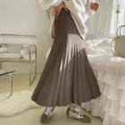 Accordion-pleat Maxi Knit Skirt Mocha - One Size