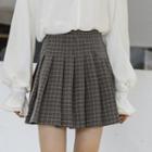 Windowpane Check Pleated Skirt