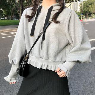 Frill Hem Crop Hoodie