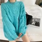 Cable-knit Sweater Aqua Blue - One Size