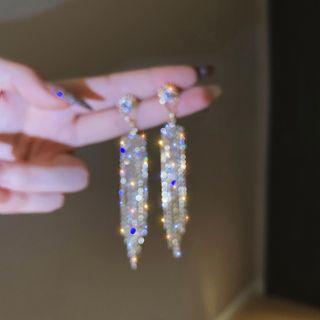 Rhinestone Fringed Drop Earring 1 Pair - Silver Needle - Gold - One Size