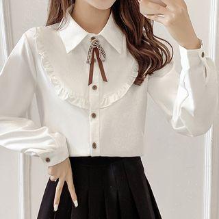 Ribbon Ruffled Button-up Blouse