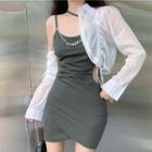 Spaghetti-strap Cut-out Mini Sheath Dress / Shirt