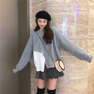 Mock Two-piece Pullover / Print Mini A-line Skirt