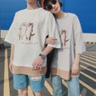 Couple Matching Elbow-sleeve Cat Printed T-shirt