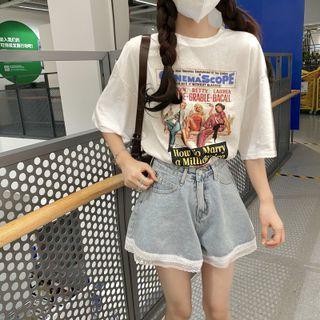 Lace Trim Denim Shorts / T-shirt