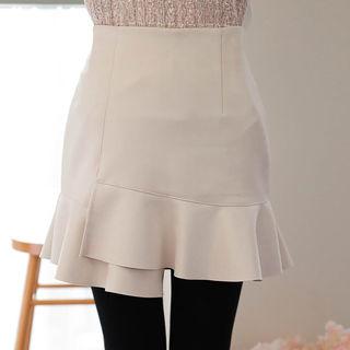 Ruffle-trim Asymmetric-hem Miniskirt